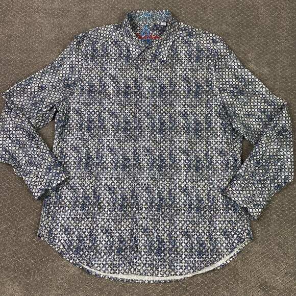 Robert Graham Shirt Men's XL Classic Fit Blue Brown White Button Down Geometric - Picture 2 of 14